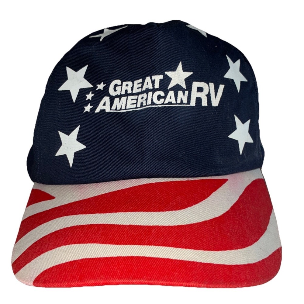 Great American RV Baseball Hat USA Flag‎ Stars Stripes Cobra Caps Vintage *flaw